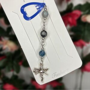 Silver Tone Angel Beaded Charmed Blue Heart Barrette